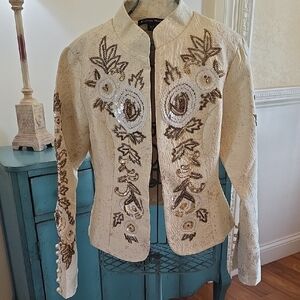 Boston Proper Cream Embroidered Blazer